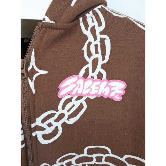 Salem 7 Zip Up Hoodie Men Size L Chains Allover Print Streetwear Skater Retro - Picture 4 of 10